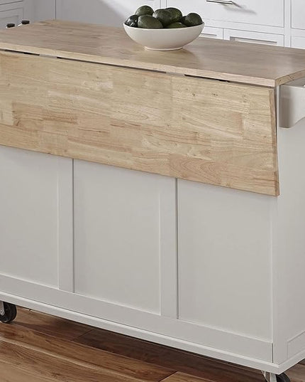 Homestyles Mobile Kitchen Island Cart with Wood Drop Leaf Breakfast Bar, Off White,Soft White, 54 Inch Width - LeafyLoom