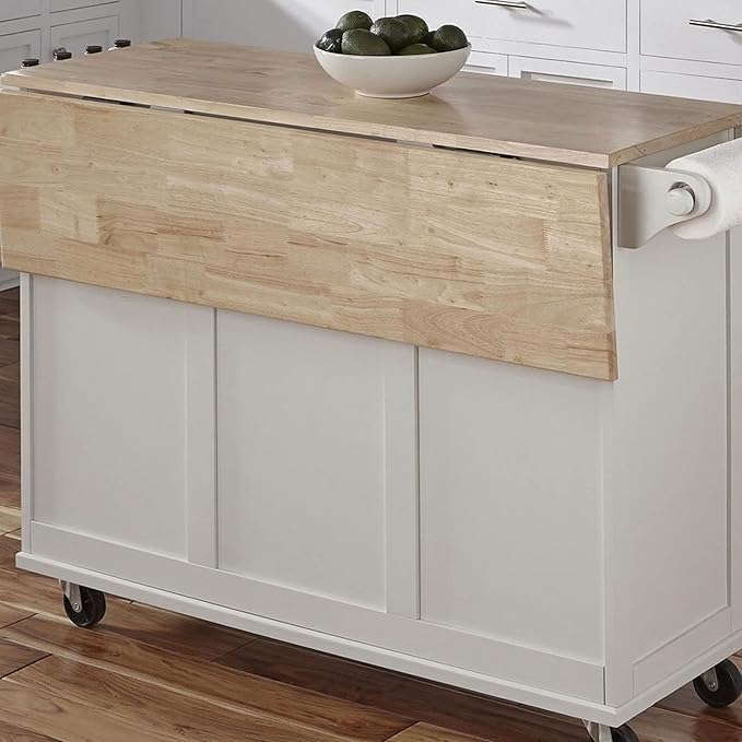 Homestyles Mobile Kitchen Island Cart with Wood Drop Leaf Breakfast Bar, Off White,Soft White, 54 Inch Width - LeafyLoom