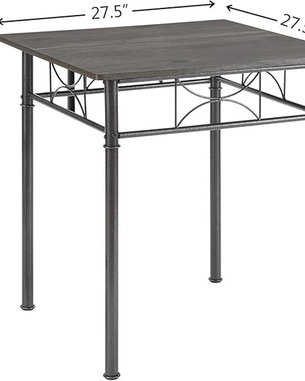 3-Piece Metal and Wood Indoor Modern Square Dining Table Furniture Set for Kitchen, Dining Room, Dinette, Breakfast Nook w/ 2Chairs - Gray - LeafyLoom
