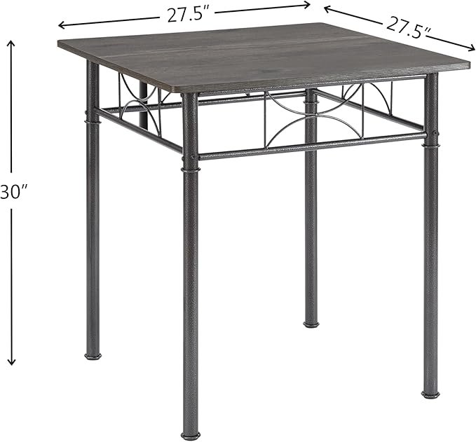 3-Piece Metal and Wood Indoor Modern Square Dining Table Furniture Set for Kitchen, Dining Room, Dinette, Breakfast Nook w/ 2Chairs - Gray - LeafyLoom