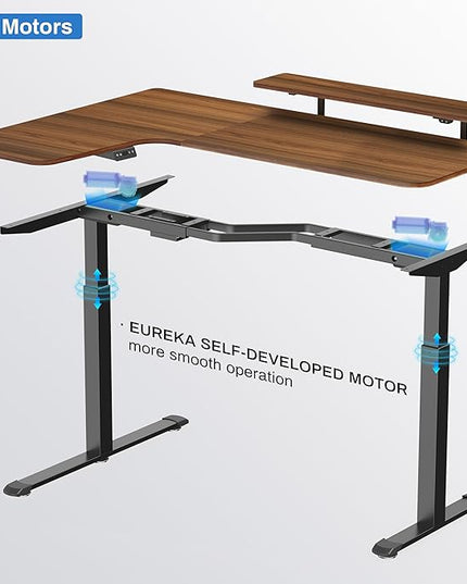 EUREKA ERGONOMIC Standing Desk Electric Adjustable Height (61"x43") Computer Desk with Keyboard Tray, Sit Stand Desk L Shaped Desk for Work/Home Office,Dual Motor,Memory Presets,2 USB/RGB,Walnut/Left - LeafyLoom