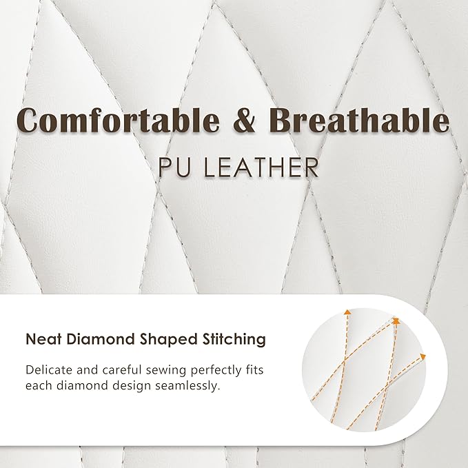 YOUNUOKE Office Desk Chair, Comfy Home Office Chairs, Small Comfortable Desk Chairs with Wheels, Armless PU Leather Chairs for Computer Conference, White - LeafyLoom