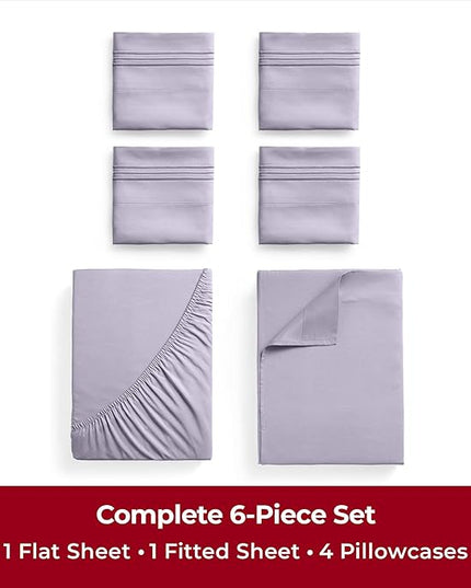 Mellanni California King Sheets Set - 6 PC Iconic Collection Bedding Sheets & Pillowcases - Ultra Soft, Cooling Bed Sheets - Deep Pocket up to 16 inch - 6 PC (Cal King, Lavender w/Extra Pillow Cases) - LeafyLoom