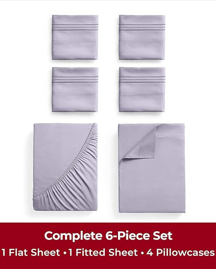 Mellanni King Sheets Set - 6 PC Iconic Collection Bedding Sheets & Pillowcases - Hotel Luxury, Ultra Soft, Cooling Bed Sheets - Deep Pocket up to 16 inch - 6 PC (King, Lavender w/Extra Pillow Cases) - LeafyLoom