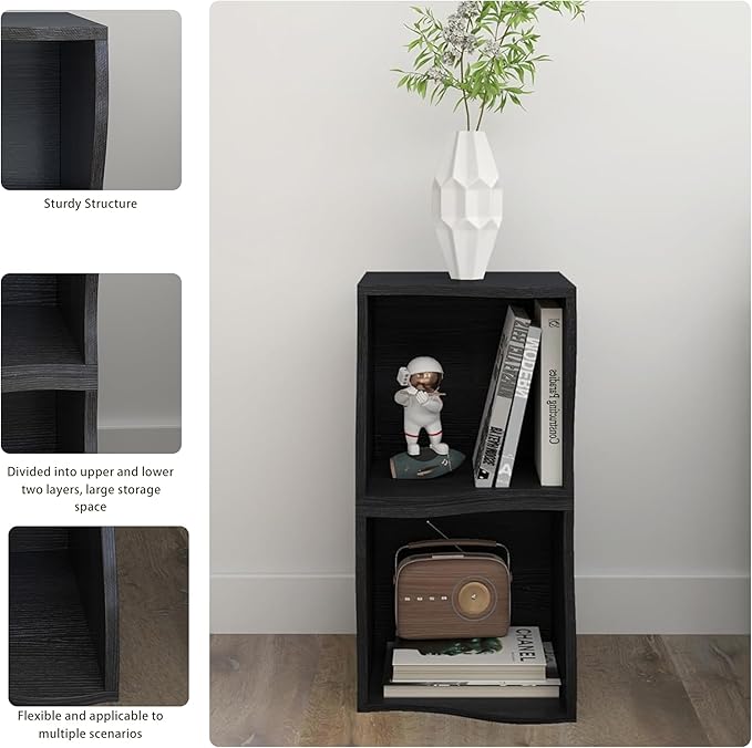 ECYIL Double Layered Independent Storage Rack, Full Circular Color Blocking Bookshelf, Suitable for Home, Office, Living Room, etc (black1) - LeafyLoom