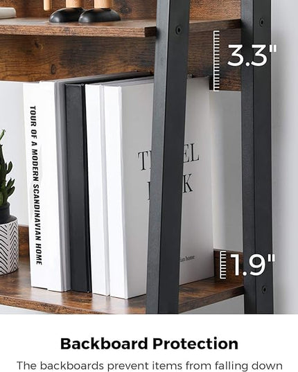 VASAGLE Bookshelf, 4-Tier Bookcase, Ladder Shelf for Home Office, Living Room, Bedroom, Kitchen, Rustic Brown and Ink Black ULLS054X01 - LeafyLoom