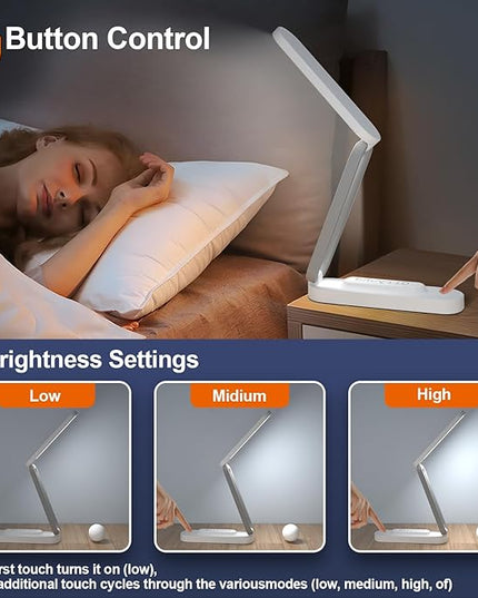 LED Desk Lamp for Office Home & Battery Operated Lamp Rechargeable Lamp Foldable & Portable Light, LED Desk Light Strip, 3 Brightness Dimmable Small Desk Lamp Wireless Reading Lamp(2PACK) - LeafyLoom