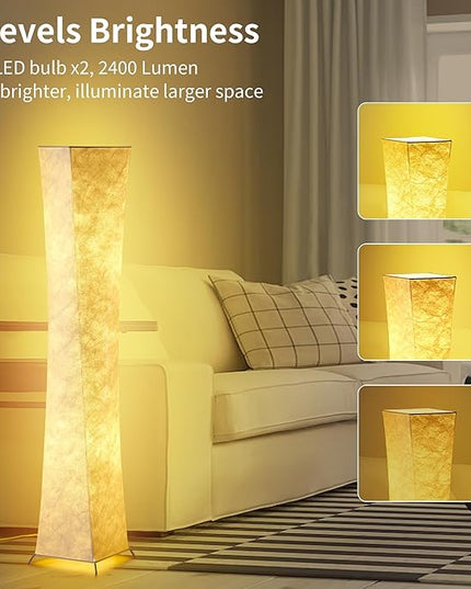 chiphy Floor Lamp, Dimmable 61" Tall Standing Lamp, 3 Levels Adjustable Brightness 12Wx2 LED Bulbs, Column Floor Light w/White Fabric Shade, Home Decor for Living Room, Bedroom, Kids Room - LeafyLoom