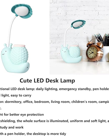 LED Desk Lamp with Pen Holder Cartoon Holder Multiple Function USB Charging Cute Desk Light for Students Kids(Blue) - LeafyLoom