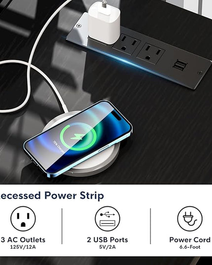 L-Shaped Home Office Desks with 2 Drawers Reversible Computer Gaming Desk with Monitor Stand Power Outlets Corner Desks for Home Office 61" Pure Black - LeafyLoom