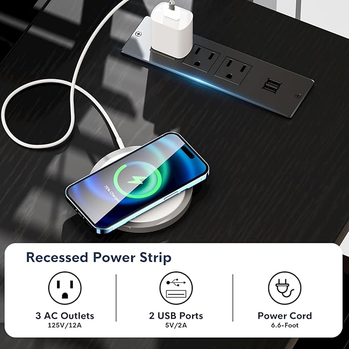 L-Shaped Home Office Desks with 2 Drawers Reversible Computer Gaming Desk with Monitor Stand Power Outlets Corner Desks for Home Office 61" Pure Black - LeafyLoom