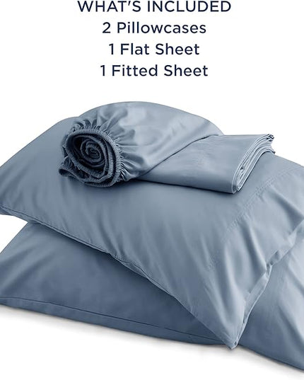 Bedsure Queen Sheets, Rayon Derived from Bamboo, Queen Cooling Sheet Set, Deep Pocket Up to 16", Breathable & Soft Bed Sheets, Hotel Luxury Silky Bedding Sheets & Pillowcases, Mineral Blue - LeafyLoom