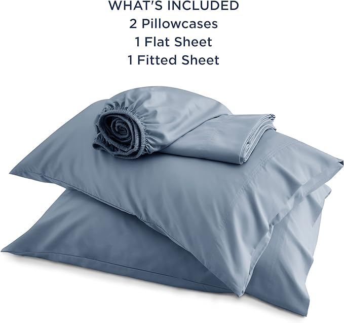 Bedsure Queen Sheets, Rayon Derived from Bamboo, Queen Cooling Sheet Set, Deep Pocket Up to 16", Breathable & Soft Bed Sheets, Hotel Luxury Silky Bedding Sheets & Pillowcases, Mineral Blue - LeafyLoom