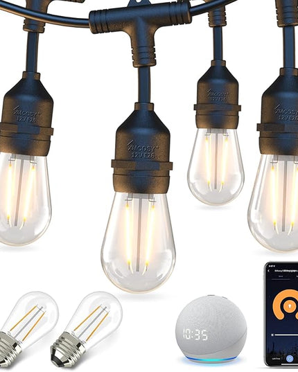 XMCOSY+ Outdoor String Lights, 98Ft Smart LED Patio Lights, WiFi Control, Compatible with Alexa, Waterproof Dimmable Edison String Lights for Outside, Porch XMcosy