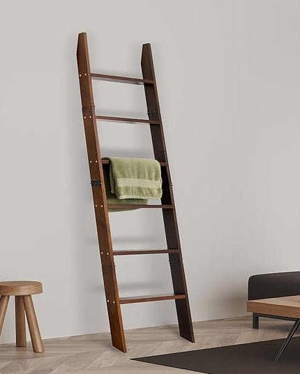 VASGOR 68" Blanket Ladder Wooden Decorative, Wall Leaning Blanket Holder Rack (Rustic) - LeafyLoom