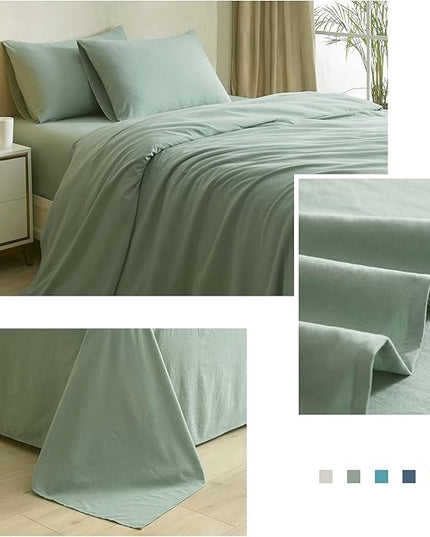 HighBuy Twin Bed Sheets Set - 3 Piece Bedding - Sage Green Washed Microfiber Sheets Twin,Breathale Sheets Shrinkage and Fade Resistant - Deep Pocket 16 Inch - Easy Fit Fitted Sheet,Pillowcases Set - LeafyLoom