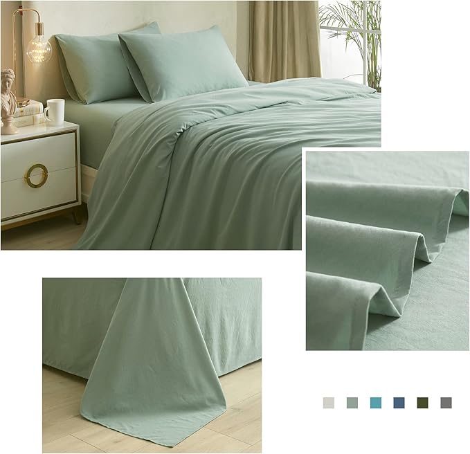 HighBuy Twin Bed Sheets Set - 3 Piece Bedding - Sage Green Washed Microfiber Sheets Twin,Breathale Sheets Shrinkage and Fade Resistant - Deep Pocket 16 Inch - Easy Fit Fitted Sheet,Pillowcases Set - LeafyLoom