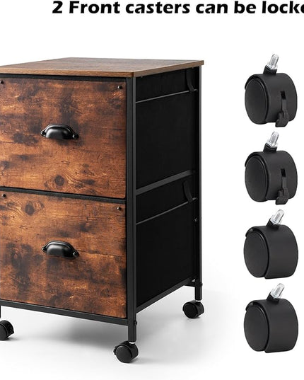 TOPSKY Mobile File Cabinet, Fabric Vertical File Cabinet for Letter Size (Rustic Brown, 2 Drawer) - LeafyLoom