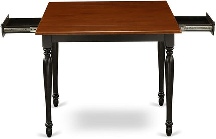 East West Furniture Monza Mid-Century Modern Rectangle Dining Table Top with Dropleaf & Stylish Legs, 36x54 Inch, Black & Cherry - LeafyLoom