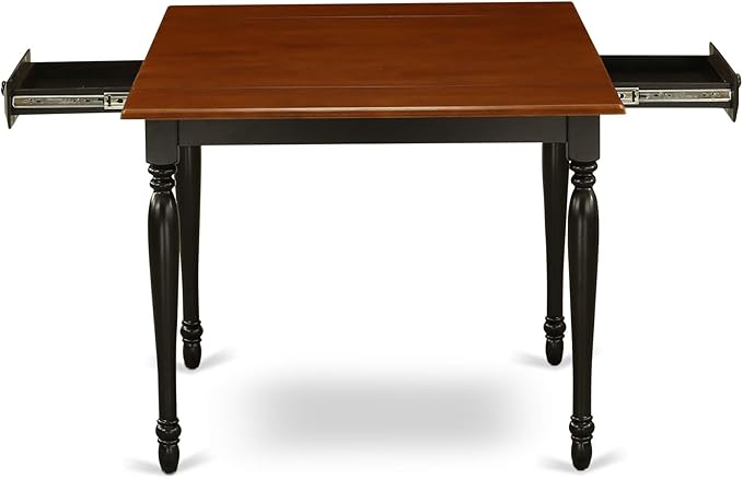 East West Furniture Monza Mid-Century Modern Rectangle Dining Table Top with Dropleaf & Stylish Legs, 36x54 Inch, Black & Cherry - LeafyLoom