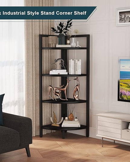 SAYGOER Corner Bookshelf 4 Tier Stand Corner Ladder Shelf Modern Storage Organizer Bookcase Industrial Display Rack Shelves for Small Space, Living Room,Home Kitchen,Office, Black - LeafyLoom