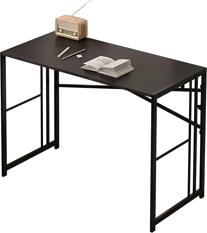 EMODA Folding Computer Desk 40 inch, No Assembly Needed Home Office Table Study Writing Gaming Desk, Black - LeafyLoom
