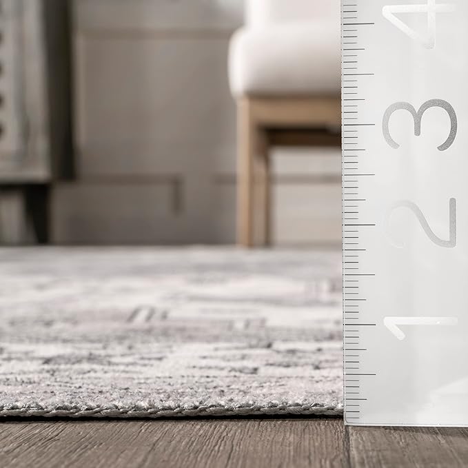nuLOOM Medallion Bordered Machine Washable Ultra Thin Area Rug, 4' x 6', Beige - LeafyLoom