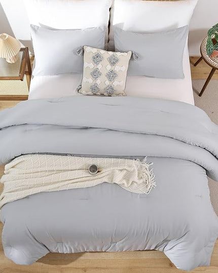 ROSGONIA Comforter Full Size for Girls Boys Teens Light Grey, 3pcs(1 Boho Grey Comforter & 2 Pillowcases) Lightweight Soft Dorm Bedding for All Season - LeafyLoom