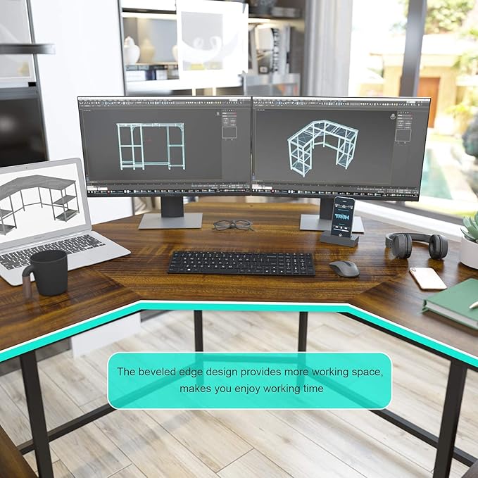 Elephance L-Shaped Desk with Shelves, Computer Corner Desk, Home Office Writing Workstation, Gaming Desk PC Laptop Table with Storage - LeafyLoom