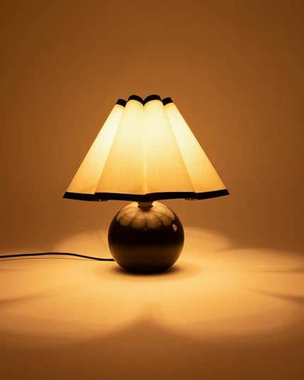 Brightech Blair LED Table Lamp - Small Modern Black Table Lamp with Marble Globe Base, Pleated Shade for Bedroom, Bedside, Side Table - Ambient Night Light with Soft White Light for Desk, Living Room - LeafyLoom
