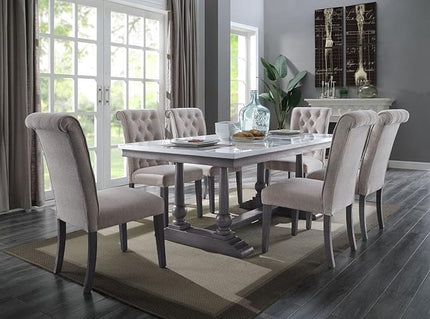 NicBex Dining Table Contemporary Kitchen Table Farmhouse Rustic Dining Table, Marble Top & Gray Oak Finish Rectangular Dining Table, Easy Assembly, Oak - LeafyLoom