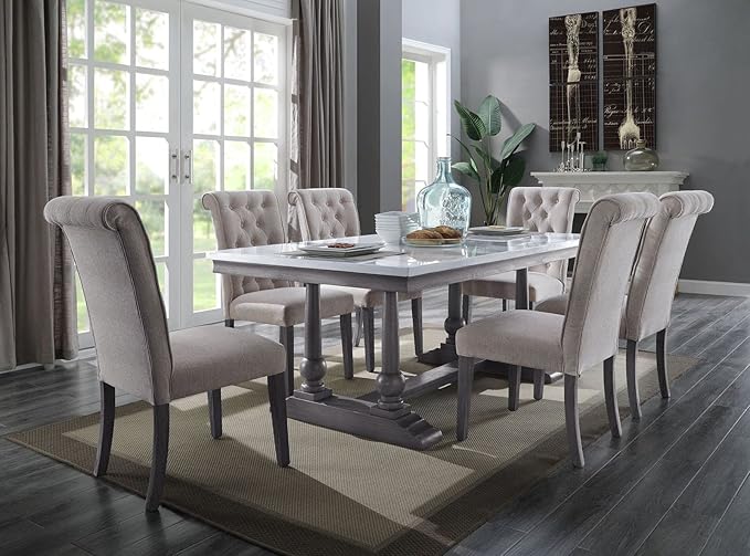 NicBex Dining Table Contemporary Kitchen Table Farmhouse Rustic Dining Table, Marble Top & Gray Oak Finish Rectangular Dining Table, Easy Assembly, Oak - LeafyLoom