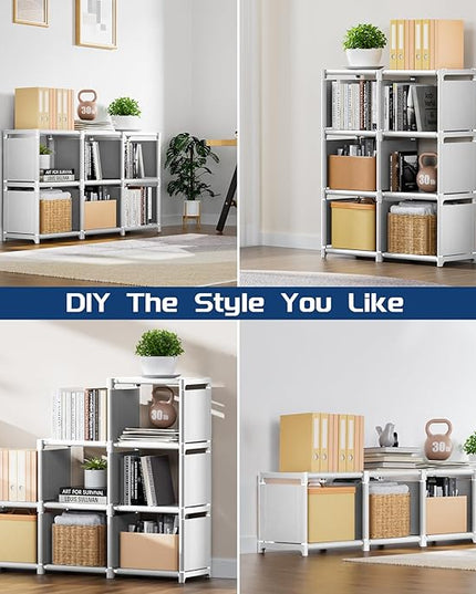 Mavivegue Book Shelf, 6 Cube Storage Organizer, DIY Bookcase, Metal Cube Bookshelf,Tall Book case for Bedroom, Living Room,Office,Closet Storage Organizer, White Cubicle Storage Rack - LeafyLoom