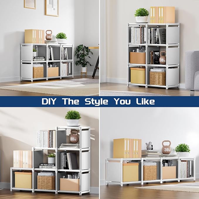 Mavivegue Book Shelf, 6 Cube Storage Organizer, DIY Bookcase, Metal Cube Bookshelf,Tall Book case for Bedroom, Living Room,Office,Closet Storage Organizer, White Cubicle Storage Rack - LeafyLoom