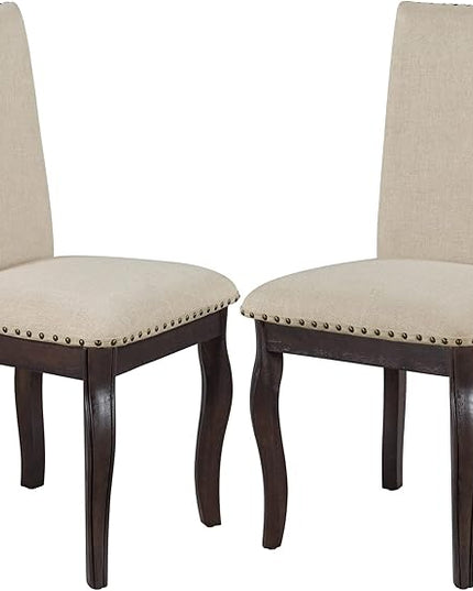 Set of 4 Wood Upholstered Fabirc Chairs with Nailhead, Stable & Solid and Easy Assembly, Kitchen, Living Room, 4 Piece Dining Table Set, Espresso 23 - LeafyLoom