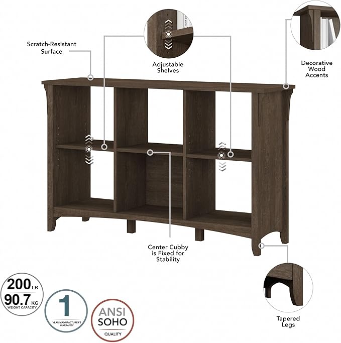 Bush Furniture BSH24462958 Salinas 6-Shelf 30-Inch H Cube Bookcase, Ash Brown - LeafyLoom