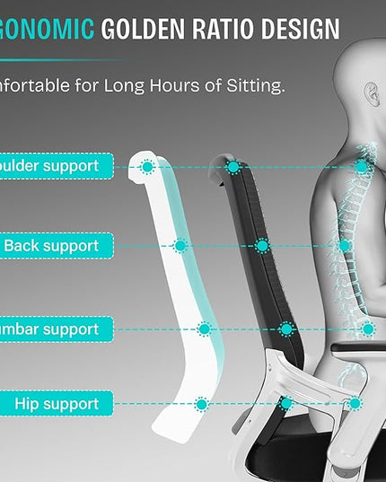 Ergonomic Office Desk Chair, Mesh Computer Gaming Chair with Adjustable Flip-Up Arms, Lumbar Support, Tilt Function, Comfy Wide Seat, Swivel Wheel, Sturdy Big and Tall Task Chairs for Adults Students - LeafyLoom