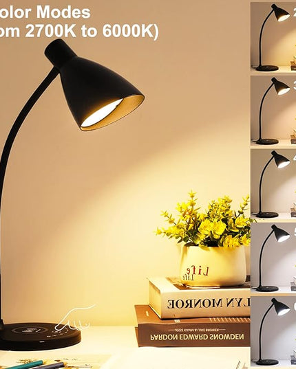 KAiSnova LED Desk Lamp with Wireless Charger, Desk Lamp with USB Charging Port, 5 Colors 7 Brightness Levels Desk Light for Home Office, Eye-Caring Touch Table Lamp for Bedside College Dorm Bedroom - LeafyLoom