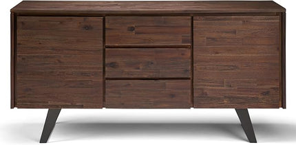 SIMPLIHOME Lowry SOLID ACACIA WOOD and Metal 60 Inch Wide Rectangle Modern Industrial Sideboard Buffet in Distressed Charcoal Brown, For the Dining Room and Kitchen - LeafyLoom