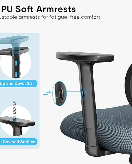 Sytas Office Chair Ergonomic Desk Chair, High Back Computer Chair, Comfy Home Office Chair with Lumbar Support, Breathable Mesh Chair Adjustable Armrests,Tilt Function - LeafyLoom