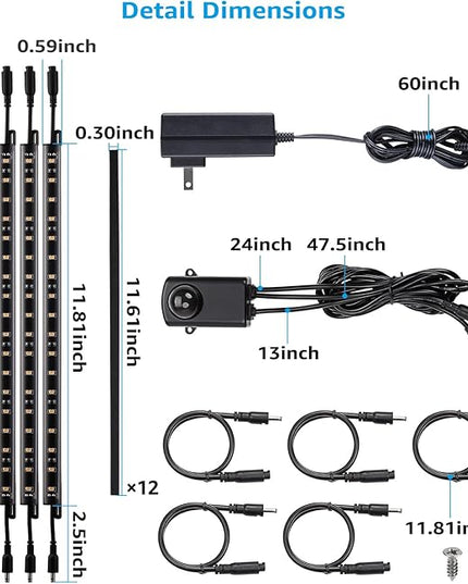 TORCHSTAR LED Safe Lighting Kit, (6) 12 Inch Linkable Light Bars + Motion Sensor + UL Power Adapter, 900LM, Input 100-240V, for Under Cabinet Gun Safe Locker Closet Showcase, 5000K Daylight TORCHSTAR