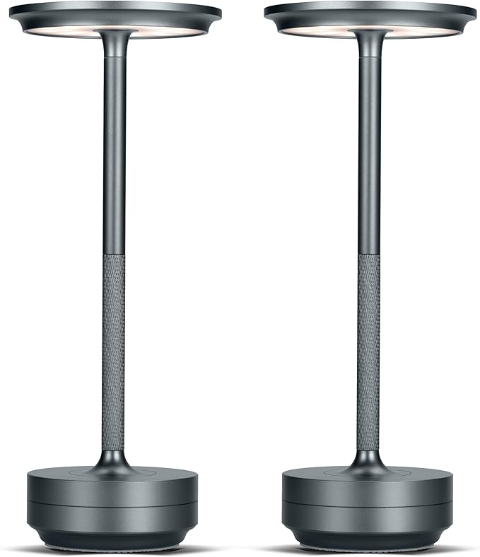 Cordless Table Lamp,LED Battery Operated 3-Level Dimming Portable Outdoor Cordless Lamp,Rechargeable Table Lamp for Restaurant,Nightstand,Touch Eye Protection Night Light (Space Grey) - LeafyLoom