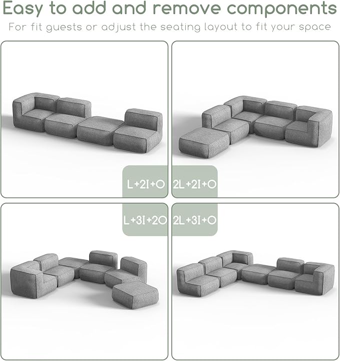 HIGOGOGO Modular Sectional Bean Bag Sofa Chair, Bean Bag Couch with Foam Chunk Filling, Removable & Washable Sherpa Cover, Floor Sofa for Family Living Room Bedroom, Type I - LeafyLoom