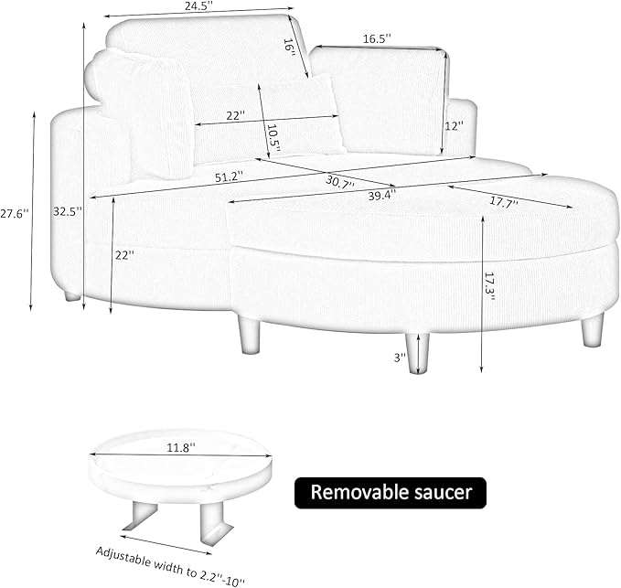 NicBex Sectional Couch Sofa with Storage Ottoman Modern Round Cloud Couch for Living Room Furniture with Throw Pillows and Waist Pillow, Modular Sofa for Living Room, Bedroom, Apartment, 51.2"L,Beige - LeafyLoom