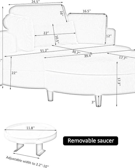NicBex Sectional Couch Sofa with Storage Ottoman Modern Round Cloud Couch for Living Room Furniture with Throw Pillows and Waist Pillow, Modular Sofa for Living Room, Bedroom, Apartment, 51.2" L,Gray - LeafyLoom