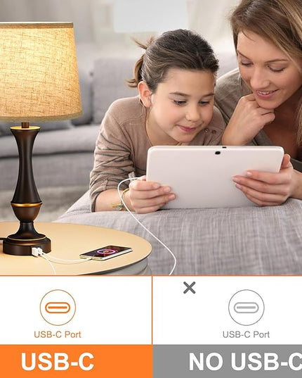 Upgraded Touch Lamps for Bedrooms Set of 2 - Nightstand Table Lamp with USB C+A, 3 Way Dimmable Bedside Lamps for Living Room End Tables, Farmhouse BedroomLamp1 Night Stand Lamps for Office - LeafyLoom
