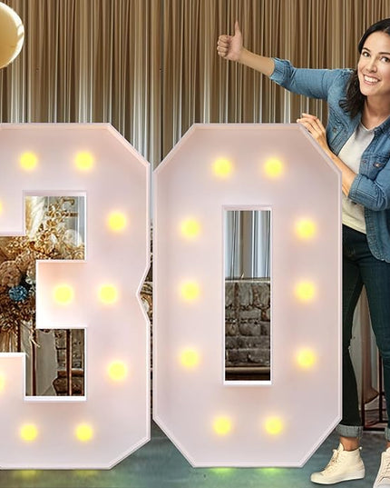 Rielmox Marquee Light Up Number 30, 4FT Large Birthday Decorations Party Decor White Anniversary Decoration w/Warm Lights for Boys Girls Kids Teens Adults - LeafyLoom