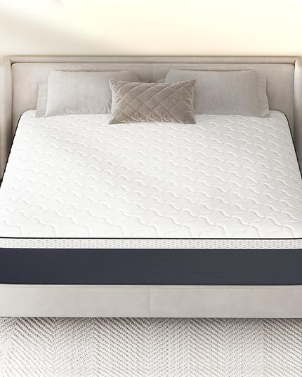 10 Inch Hybrid Full Mattress, Full Box Spring Mattresses, Full Size Innerspring Foam Mattress in a Box, White Grey Mattresses Bed with Medium Firm Feel, 75x54x10 inch - LeafyLoom