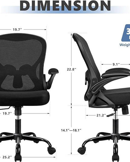 Office Chair Desk Chair, Ergonomic Mesh Computer Chair Home Office Desk Chairs, Swivel Task Chair Mid Back Breathable Rolling Chair with Adjustable Lumbar Support Flip Up Armrest (Black) - LeafyLoom