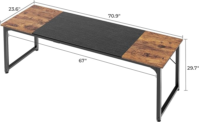 Computer Desk, 70 Inch Office Desk, Gaming Desk with Storage, Writing Desk Work Desk for Home Office, Study, Long Simple Desk, Large Legroom, Metal Frame, Rustic Brown and Black - LeafyLoom